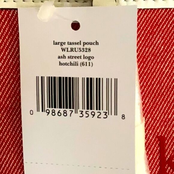 KATE SPADE NWT LARGE TASSEL POUCH BAG ASH ST LOGO HOT CHILI - Picture 4 of 5
